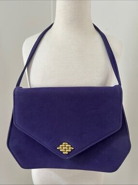Sueded Purple Vintage Envelope Crossbody Bag wi